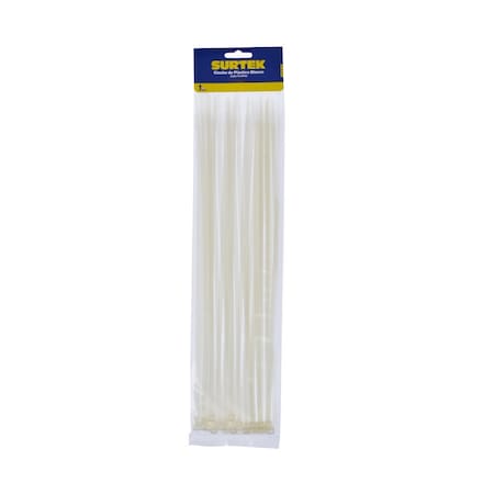 Surtek Cable Tie, 11-13/16 in L, White, Plastic, 50 lb Strength 114212